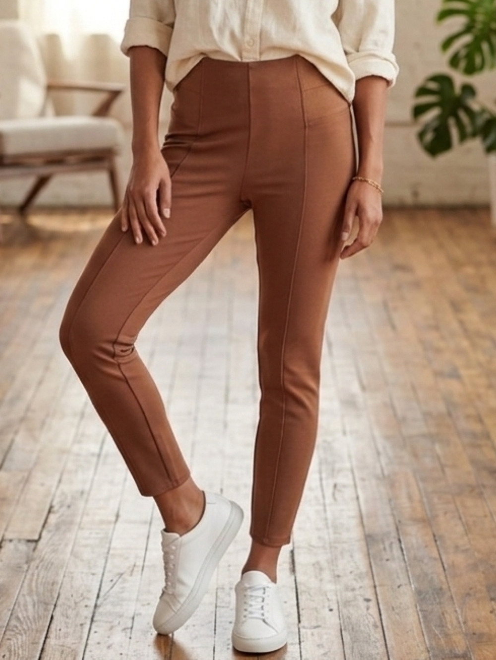 CiSono Women's High Elastic High Waist Classic Brown Capsule Leggings Size XL